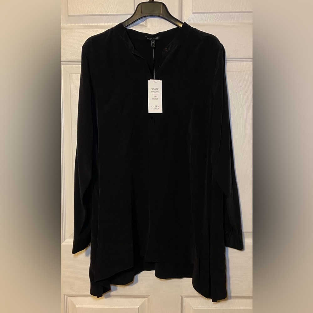 Eileen Fisher Silk Mandarin Collar Shirt Size L - Picture 2 of 7